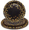 TOPWAYS Oro Negro Platos Desechables Cumpleaños, 18cm 23cm Desechables Papel Elegantes Platos Fiesta Vajilla para Decoración Cumpleaños Niño Hombre Mujer, Bodas Aniversarios Picnics 16pcs/Tamaño