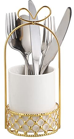OLegei 1ps Ceramic Tableware Caddy Kitchen Countertop Silverware Decoration Flatware Cutlery Stand Restaurant Utensil Crock Holder for Forks, Spoons, Knives