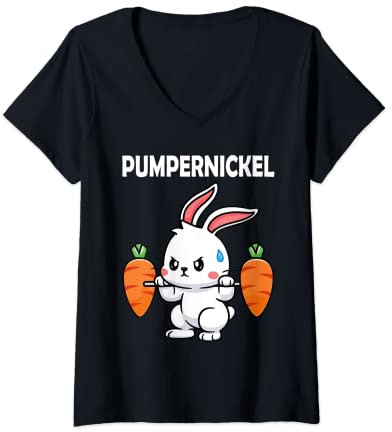Damen Pumpernickel Krafttraining Lustige Hase Kaninchen Fitness T-Shirt mit V-Ausschnitt