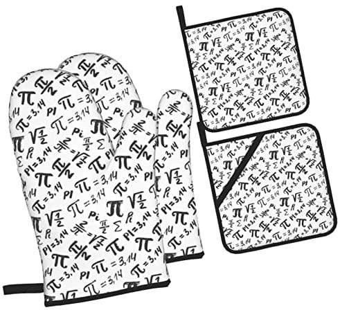 Pi Symbol Weiße Ofenhandschuhe und Topflappen-Sets, Weihnachts-Ofenhandschuh-Küchenhitzebeständige, rutschfeste Topflappen-Set zum Kochen, Backen, Grillen