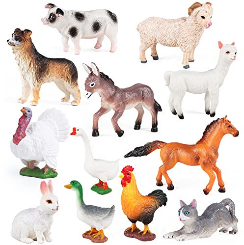 SIENON 12Pcs Farm Animals Figures Toys, Realistic Plastic Barn Animal Figurines Playset Toy for Kids Education Learning Birthday Cake Decoration Christmas Party Favors
