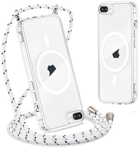 Yoedge Magnética Funda con Cuerda para iPhone 7 Plus/8 Plus Carcasa Compatible con MagSafe 5,5, Transparente TPU Silicona Anti-Choque Antiarañazos Protector Case con Ajustable Correa Colgante, Blanco
