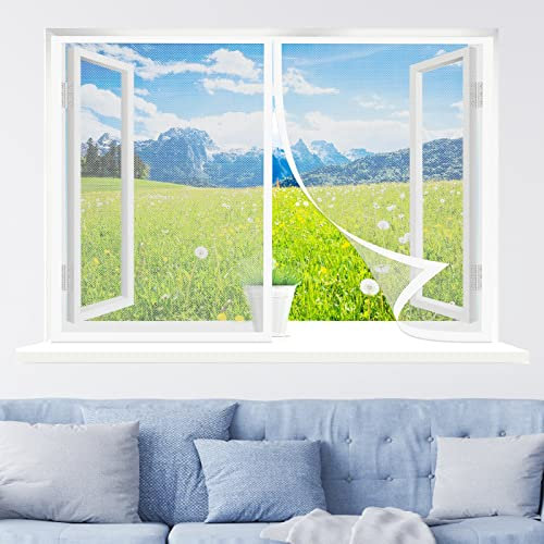 Magnet Fliegengitter Fenster, 120 x 100 cm Insektenschutz, Klettband Fliegengitter Fenster mit Klettband, Ohne Bohren für Alle Arten von Fenstern, Weiß
