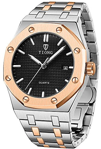 Tiong Herren Uhr Edelstahl Wasserdicht Metallarmband Analoger Quarzuhr Date Armbanduhr Männer Zeiger Leuchtende……
