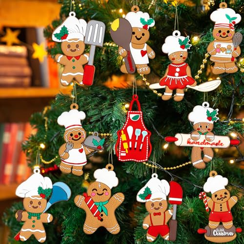 15pcs Gingerbread Christmas Decoration for Tree - Cooking Gingerbread Man Ornaments Christmas Hanging Decor for Christmas Tree Home Kitchen Decor Party Supplies