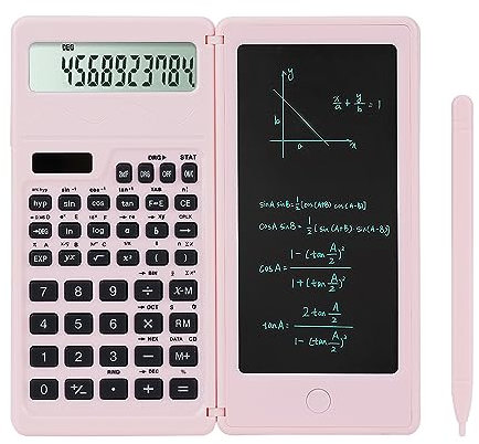 LveSunny Scientific Calculators for Middle School & High School, Solar and Battery Power with Notepad for School，10 Digits Digital with Erasable Writing Board Math Calculator (Pink)