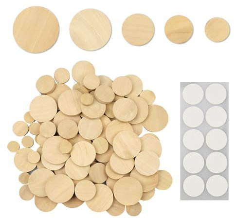 milaosk 200 Stück Holzscheiben Holzplatte Runde Naturholzscheiben zum Basteln Kleine Holzscheiben Unbehandeltes Holz Scheiben mit festen Klebepunkten für DIY Holzarbeiten 15mm-35mm