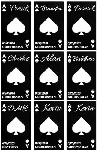 9PCS Personalised Bottle Openers Credit Card Size, Groomsmen Best Man Gifts for Wedding Bachelor Party, Stainless Steel Beer Bottle Opener, Spade A Black
