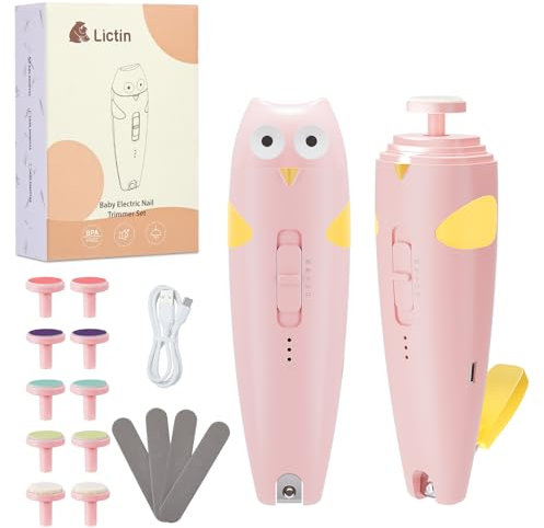 Lictin Elektrische Nagelfeile, 15 in 1 Elektrische Nagelfeile Baby, Nagelfeile Elektrisch mit Licht, Baby Nagelfeile Elektrisch mit 10 Schleifkopf, Nagelpflegeset Elektrisch, Baby Nagelpflegeset Rosa