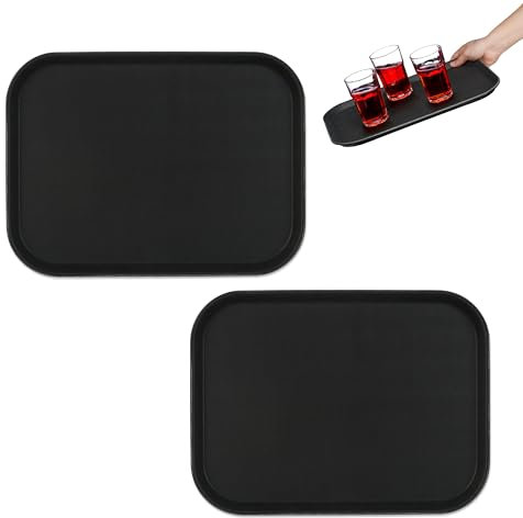 Relaxdays 2 x Serviertablett, rutschfeste Oberfläche, eckiges Kellnertablett, Getränke, Gastronomie, B x T: 41 x 30 cm, schwarz