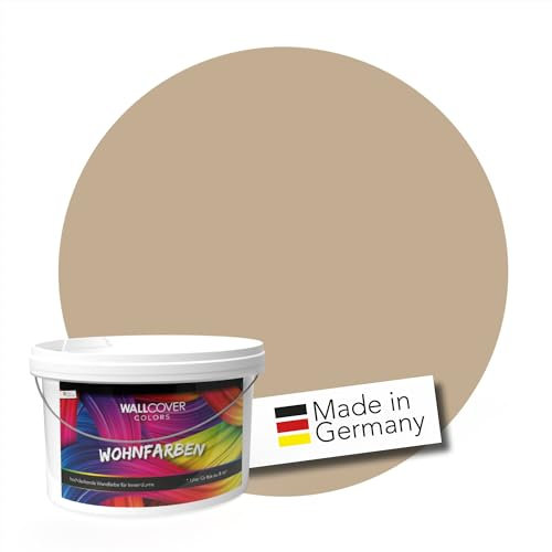 WALLCOVER hochwertige Wandfarbe für Innen | Beige | 5L für 40m² | Hochdeckende Innenfarbe Matt (Klasse 1) | Profi Qualität aus Deutschland