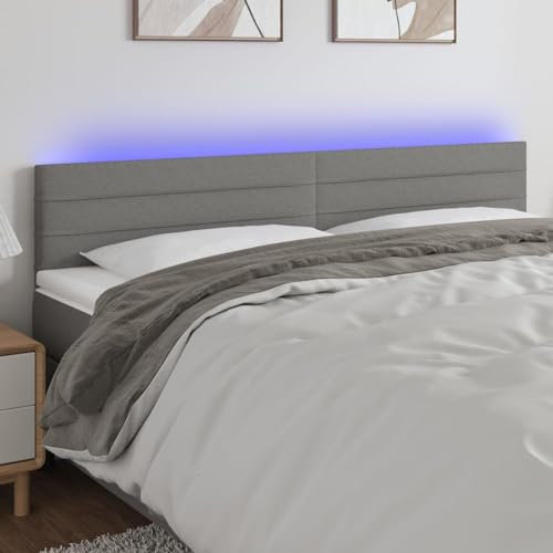 Homgoday Tête de lit à LED - Dossier - Réglable en hauteur - Panneau mural pour lit - Cadre de lit - Chambre à coucher - Gris foncé - 160 x 5 x 78/88 cm - Tissu