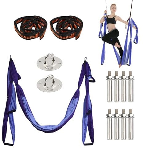 Hamaca Yoga Aéreo, 20 Pcs Columpio de Yoga Set, 2,5m Correa Elástica Yoga con 2 Banda de Yoga 1m, 6 Maneja, Accesorios y Bolsa, Yoga Trapecio Antigravedad, Entrenador de Asistencia Fitness (Púrpura)
