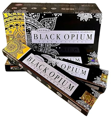 Fashnkart Black Opium Deepika Masala Räucherstäbchen Aggarbatti für Hauseinweihung, Pooja-Tempel, Meditation & Yoga, handgerollt, 3 Stück