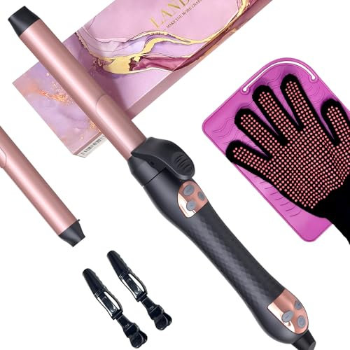 LANDOT Automatic Rotating Curling Tongs: 25mm Easy-to-use Auto Hair Curling Iron Curler - Spin Curling Wand Long Barrel for Salon Quality Curls and Waves - 5 Temp Settings fit All Hair Types