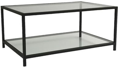 Hanah Home Modern Industrial Coffee Table, Fume & Black, 90 x 60 x 40 cm | 100% Tempered Glass Top, 4 mm | Sturdy Metal Frame | Stylish & Functional Design