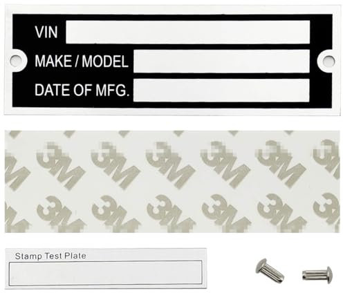 Trailer VIN Nameplate, Blank Label Model ID, VIN Serial Number, Model, Date of MFG and GVWR, Nameplate for Cargo Carriers, Trucks,