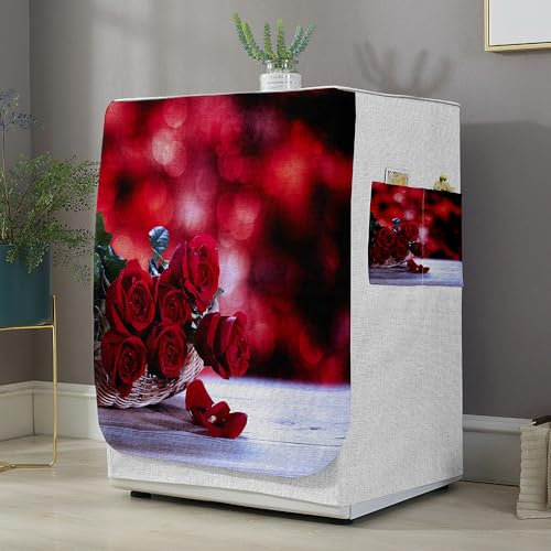 Highdi 3D Funda de Lavadora Cubierta Exterior,Adapta a la Mayoría de Lavadoras y Secadoras de Carga Frontal Protector Solar a Prueba de Polvo (Flor Rosa 1,S Capacidad 6~7,5 KG)