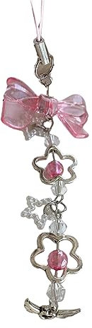 QIIIMSLSS Halskette mit Herz-Quasten, Metalllegierung, gekreuzte Blume, Schleife, süße Kühltasche, Autoanhänger