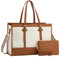 LOVEVOOK Handtasche Damen, Business Laptoptasche 15,6 Zoll aus Canvas & Leder, Lehrertasche Aktentasche gross, Handbags for Women Arbeitstasche für Büro Uni Arbeit, Beige Braun