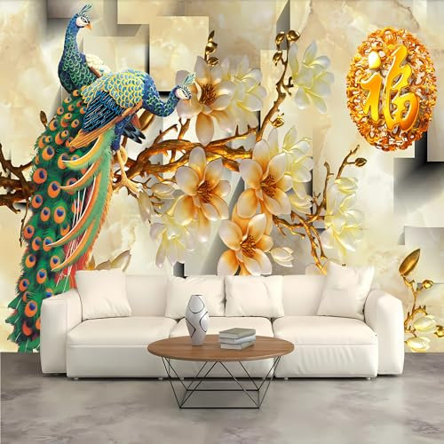 Lcythiazole Custom Size Peacock Wallpaper Mural - Large 3D Peacock Wallpaper, Self-Adhesive Removable Peel and Stick Wallpaper, for Bedroom Living room TV wall