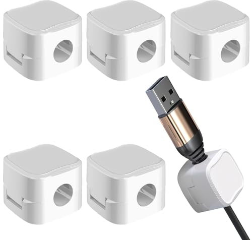6Pcs Magnetic Cable Clips, Under Desk Cable Clips Cable Management Charging Cable Magnetic Cable Organizer Cable Holder for Home Office Desk Car Wall (White)