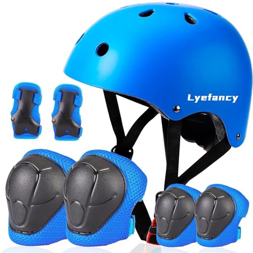 Lyefancy Juego de casco y almohadillas de bicicleta para niños de 3 a 13 años, equipo de protección de casco para niños pequeños, juego de rodilleras ajustables para casco de seguridad para patineta,