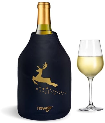 NEWGO Elk Christmas Wine Cooler Sleeve Reusable Wine Ice Pack Bottle Cooler Keep Wine Cool and Refreshing for Red Wine,White Wine & Champagne，Elk Christmas gift for Xmas Party Favor - Black
