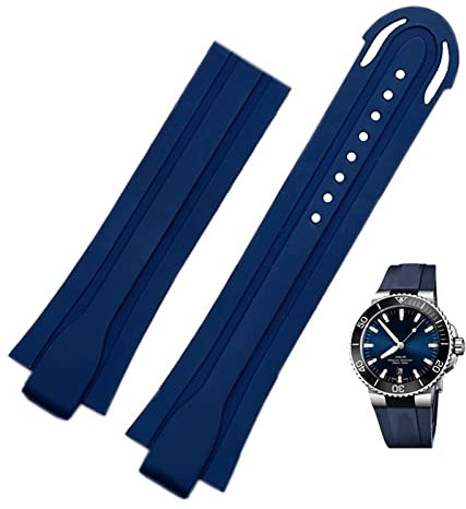 SCRUBY 24mm * 12mm Lug End Gummi Wasserdichtes Armband Für Oris Armband Silikon-uhrenarmband Edelstahl Faltschließe(Blue-No buckle)