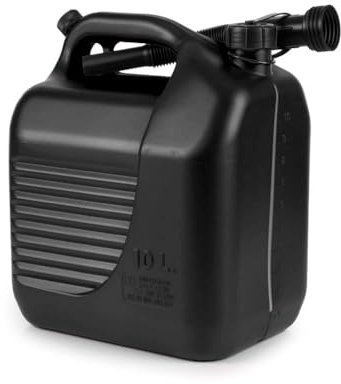 10L Benzinkanister mit Einfüllstutzen, Schraubdeckel, Entlüftungsventil, Kunststoff, Schwarz, ADR/RID/IMDG/IATA zugelassen, für leicht entzündliche, giftige, korrosive Stoffe, Made in EU