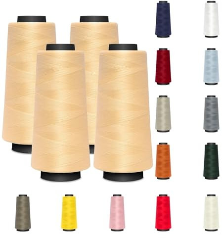 4 KONEN - Nähmit - Overlockgarn Nähgarn je 1500 Meter - 100% Polyester Garn für Overlock Coverlock & Coverstich Nähmaschinen - Fadenstärke 40/2 (120er) (A04-842-creme)