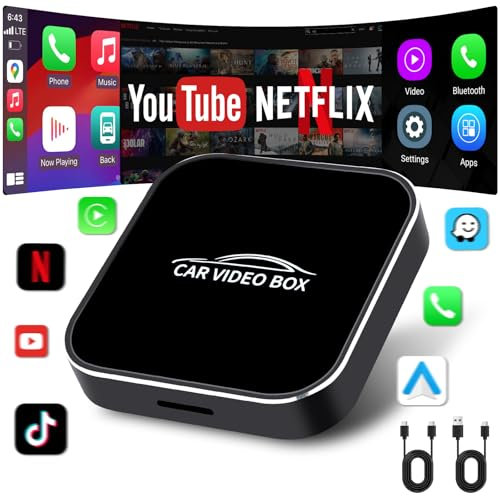 Jansite 3 in 1 Carplay Wireless Adapter Android Auto Wireless Adapter mit YouTube/Netflix/Tiktok, Mini Carplay Wireless Dongle Konvertieren Wired Android Auto/Carplay in Wireless Multimedia-Videobox