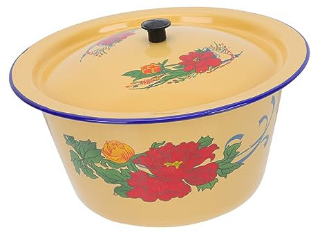 Ciieeo Cuenco Esmaltado Con Tapa Olla Esmaltada Vintage Platos Retro Multiusos Para Sopas Frutas Y Condimentos.