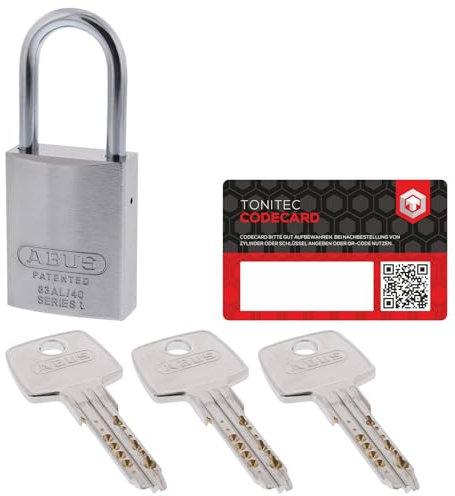 ToniTec Set aus ABUS Schließzylinder EC550 gleichschließend mit 3 Schlüssel, Schloss mit Schlüssel und ToniTec Codecard, Vorhängeschloss gleichschließend