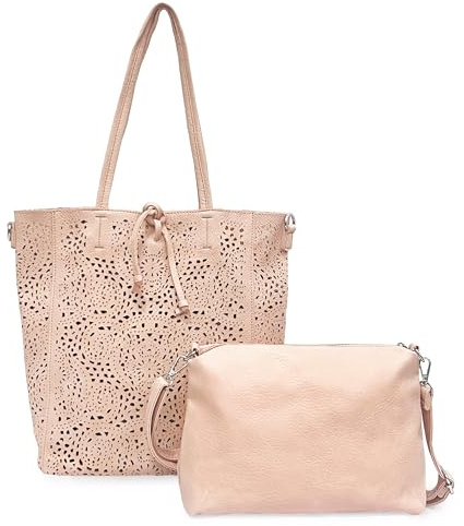 ANGELO Borsa a Spalla da Donna, Borsa Shopper Traforata Grande Capienza, Inclusa Pochette a Tracolla Regolabile, Shopping Bag Hobo in Pelle PU per Lavoro, Ufficio, Viaggio, Università
