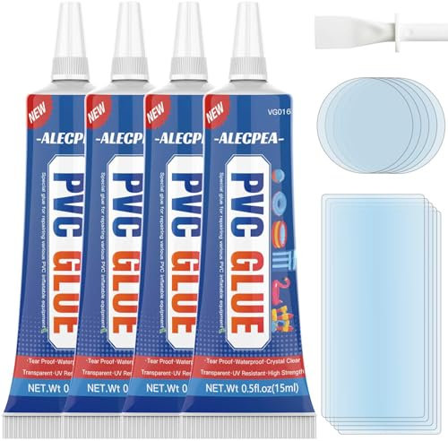 ALECPEA Air Mattress Patch Kit, Pool Liner Patch Kit Waterproof, Transparent Inflatable Patch Repair Kit - Vinyl Repair Kit for Boat,Raft, Swimming Pool, Hot Tubs, Inflatables(15ml 4Pack)
