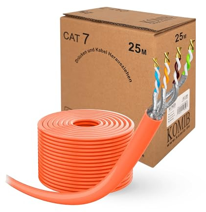 KOMIB CAT 7 Netzwerkkabel LAN Kabel Verlegekabel Ethernet Installationskabel 10 Gbit/s AWG23 S/FTP - - reines Kupfer LSZH (Halogenfrei) Datenkabel Simplex - Orange (25 m)