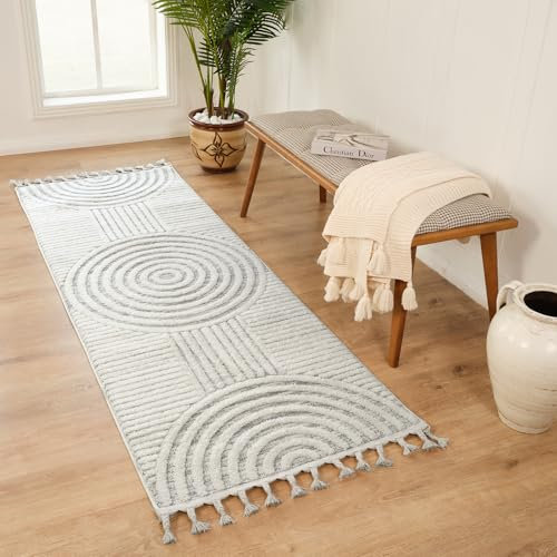 Livabliss Saida Geometric Rug - Scandi Runner Rugs Living Room 80x220 cm, Hallway, Kitchen - Neutral, Patterned Carpet Runners, Boho Style, Easy Care - Large Rug, Brown, Light Grey and Cream