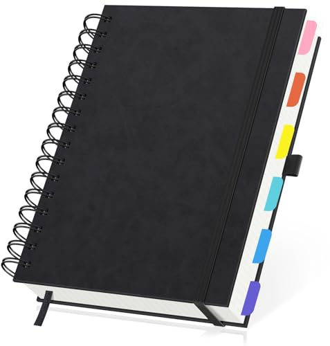 Yarotm Notizbuch A5 Kariert Hardcover - 1 Stück 120 Blatt/240 Seiten Spiralblock a5-100GSM Kariert 5mm Papier Notizblock Spiralbindung PU Leder Schwarz 21.3x14.5cm - Schreibblock Collegeblock