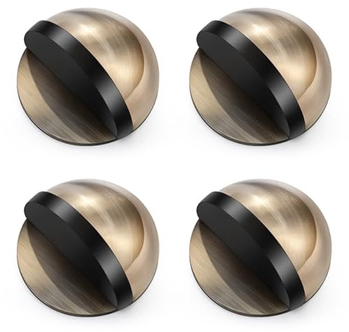 4Pcs Self Adhesive Floor Door Stoppers, Polished Oval Door Stopper Floor Mounted Half Moon Doorstop Wall Protector Door Stop with Glues for Hard Floor Glass, Bronze