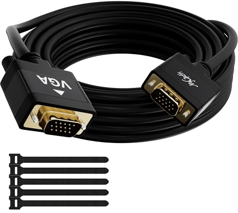 Mygatti Cavo VGA 3 m, Maschio a Maschio, spina D-Sub 15 pin placcata in oro, custodia in lega di alluminio, 30AWG Cavo monitor nero, schermo Full HD 1080P, per TV, proiettore, PC, con 5 fascette