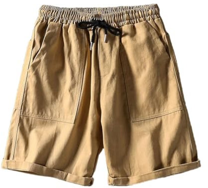 Pantaloncini sportivi da donna, stile hip hop, casual, a vita alta, con coulisse, lunghezza al ginocchio, cachi, L