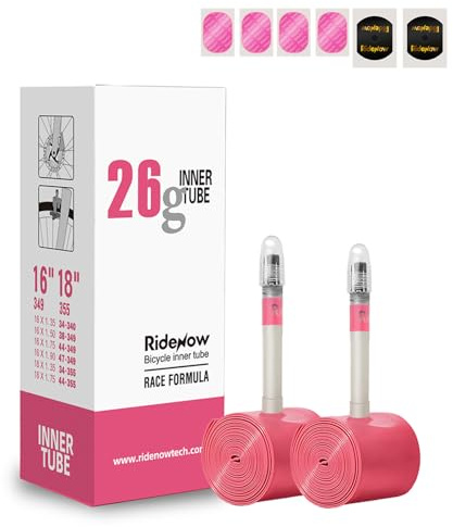 RideNow TPU Faltrad Schlauch 2 Pack, 16/18 Zoll (346-355mm) 20 Zoll (406mm) | Klappfahrrad Schläuche, Ultraleicht Fahrradschlauch mit Presta Ventil 45mm/65mm