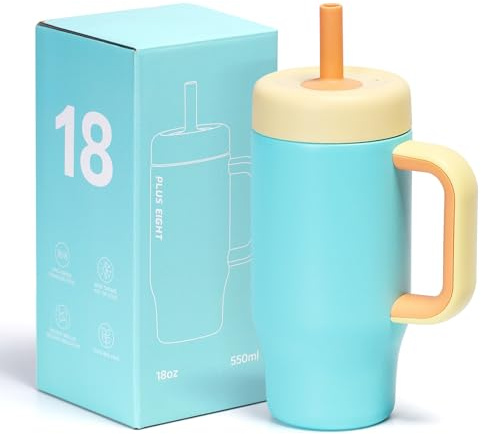 pluseight Stainless Steel Cups Spill Proof, 540ml/18oz Water Bottle with Twist Lids & Silicone Straw, Reusable Double Walled Water Bottle, Easy to Clean(Green, 540ml)