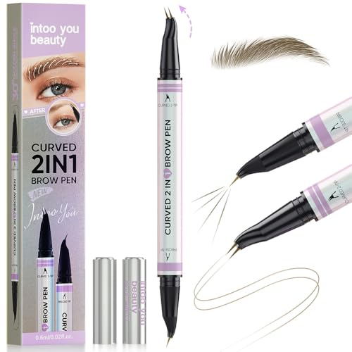 Intoo You 30° Curved Eyebrow Pencil, Magic 2 in 1 Eyebrow Pen Pro, Waterproof Eye Brow Pen with 2 Tips, Vivid Microblading Brow Pencils for Women, Last All Day Makeup (Light Brown)
