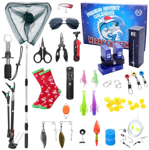 SERTAS Adventskalender für Männer & Teen Jungen 2025 Angeln Adventskalender mit 24 Angelausrüstung Zubehör Weihnachtsgeschenke für Angler