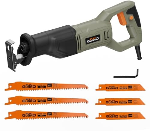 Funguard Sierra Sable 700W,2800RPM,Cambio de Hoja sin Herramientas, 6 Hojas | Velocidad Variable, Longitud de Carrera de 20 mm, para Madera, Metal Blando y Corte de Tubos de PVC