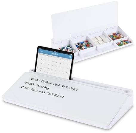 Relaxdays Schreibtisch Organizer mit Whiteboard, 8 Fächer, Kunststoff, Glas, HBT: 5,5 x 40 x 18 cm, Büro-Organizer, weiß