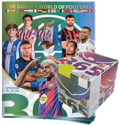 Fussball 365 2026 Sticker | Stickeralbum + Display (36 Stickertüten / 180 Sticker) – Fußball Stickerkollektion