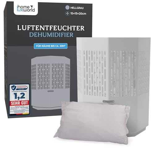HomeLuxWorld Luftentfeuchter ohne Strom Hellgrau inkl 680g Granulat-Beutel | Raumentfeuchter für Keller & Bad & Wohnung, Schutz vor Schimmel, Schutz vor Schimmel in Keller & Wohnwagen, DesignEntfeuchter
